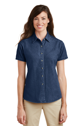 Port Authority Ladies Short Sleeve Value Denim Embroidered Shirt