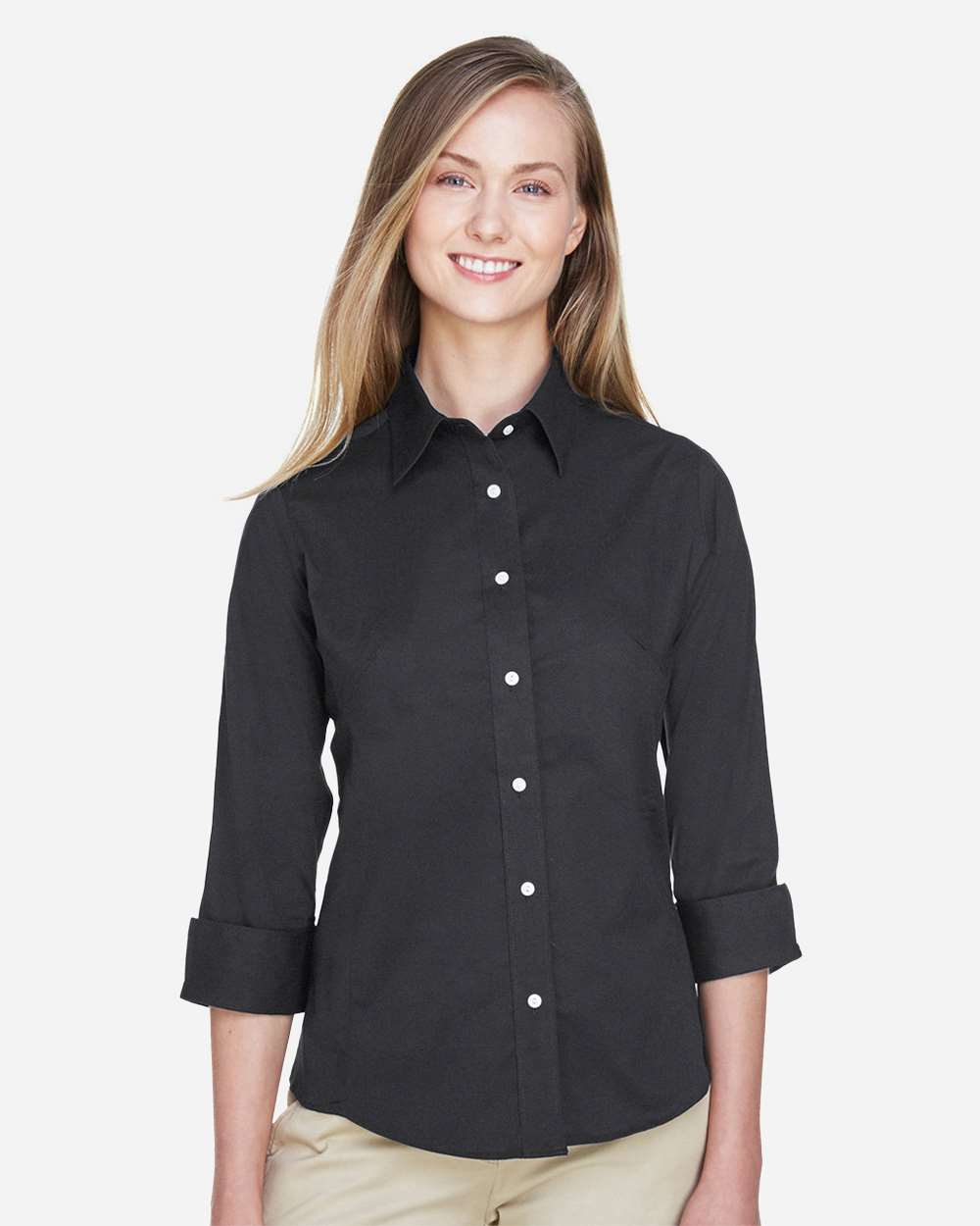 Devon & Jones Ladies Embroidered 3/4 Sleeve Stretch Poplin Shirt 