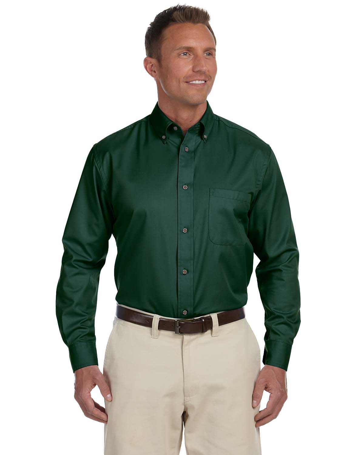 Harriton Men's Long-Sleeve Twill Shirt with Stain Release