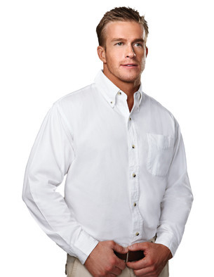 Tri-Mountain Men's Big & Tall Cotton Peached Twill Long-sleeved Embroidered Shirt 